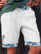 Alohadaddy Cotton Linen Hawaiian Tropical Plant Men's Beach Shorts Moisture Wicking Shorts