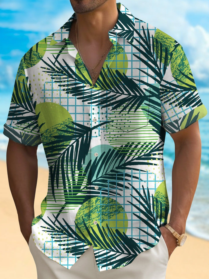 Alohadaddy Hawaiian Shirt Botanical Geometric Print Men&