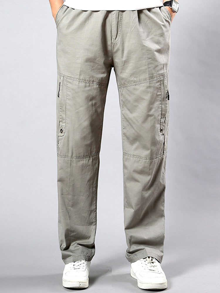 Pantalones casuales de algodón de corte holgado y recto con cinturón elástico para hombre en tallas grandes