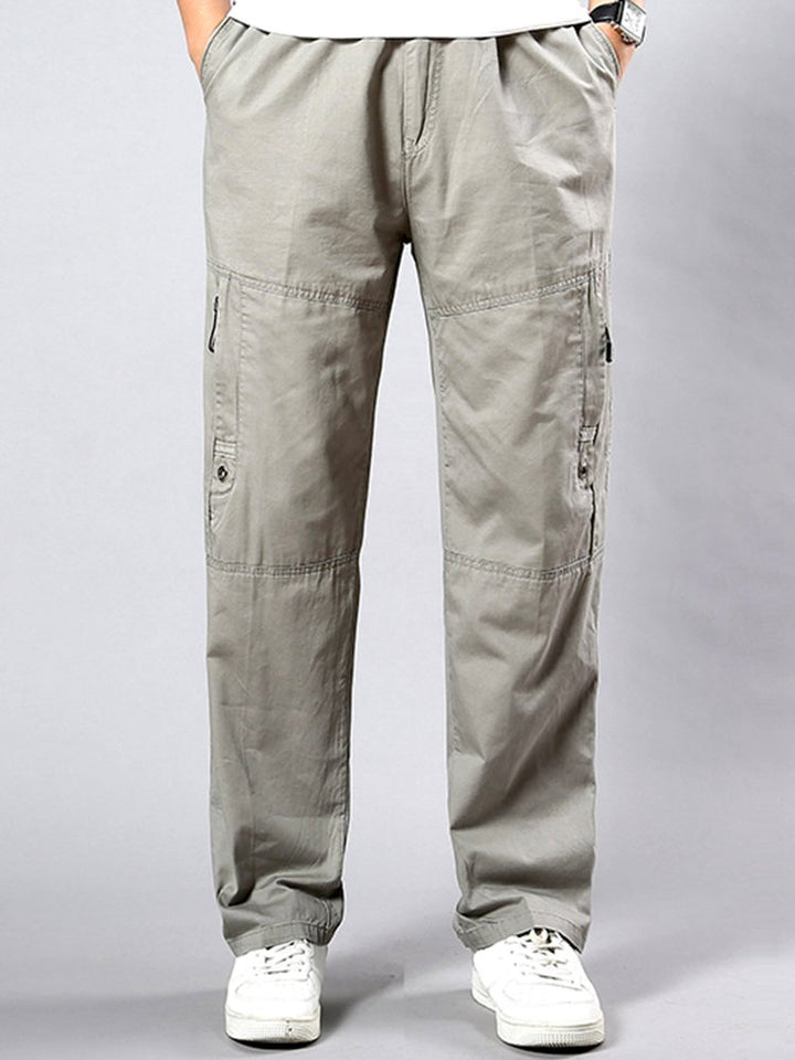 Pantalones casuales de algodón de corte holgado y recto con cinturón elástico para hombre en tallas grandes