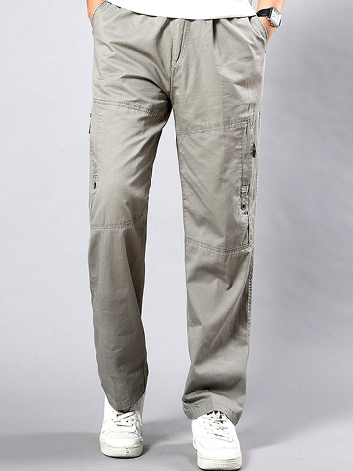 Pantalones casuales de algodón de corte holgado y recto con cinturón elástico para hombre en tallas grandes
