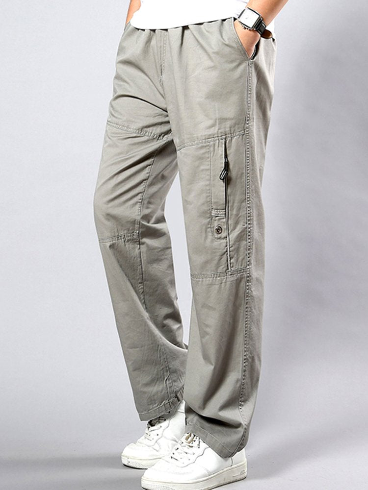 Pantalones casuales de algodón de corte holgado y recto con cinturón elástico para hombre en tallas grandes
