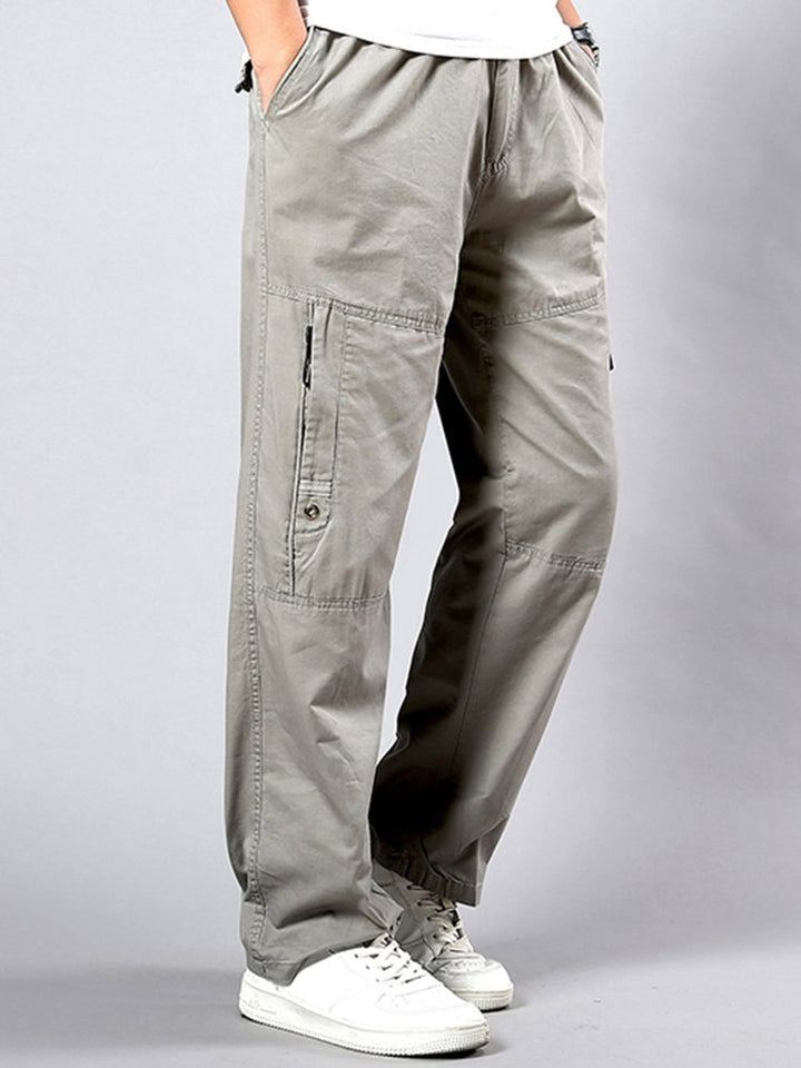 Pantalones casuales de algodón de corte holgado y recto con cinturón elástico para hombre en tallas grandes