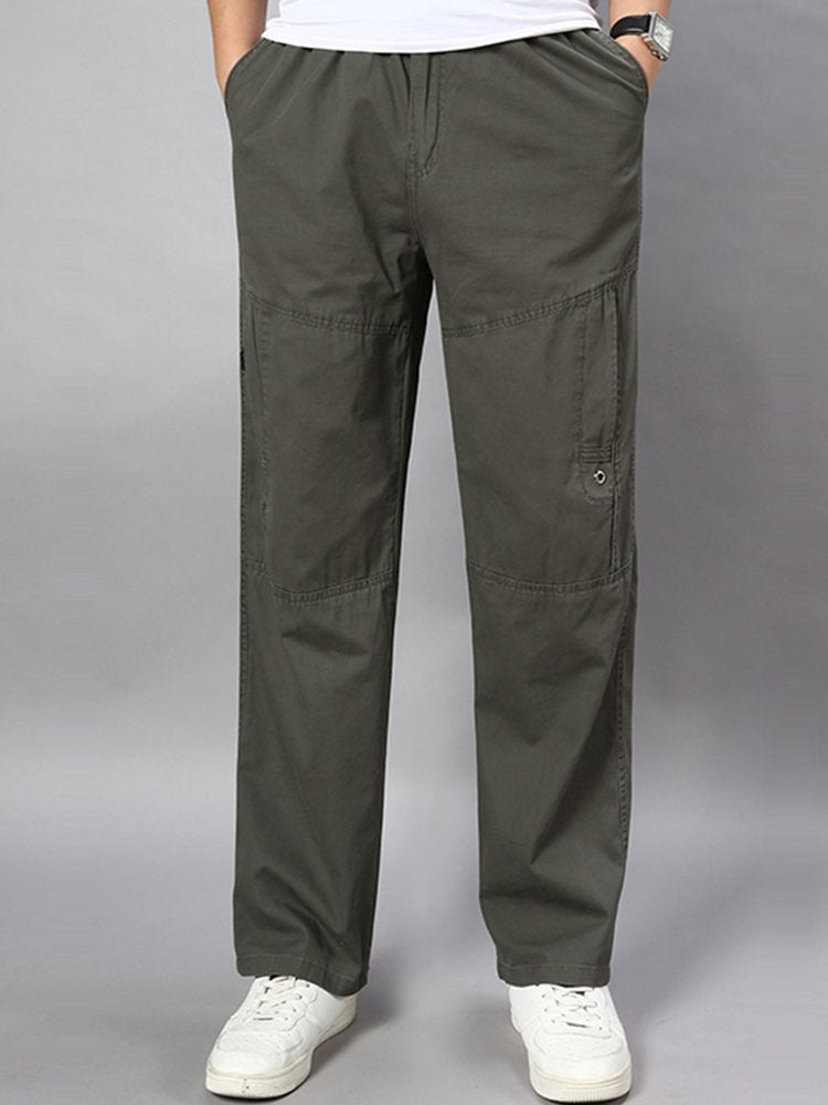 Pantalones casuales de algodón de corte holgado y recto con cinturón elástico para hombre en tallas grandes