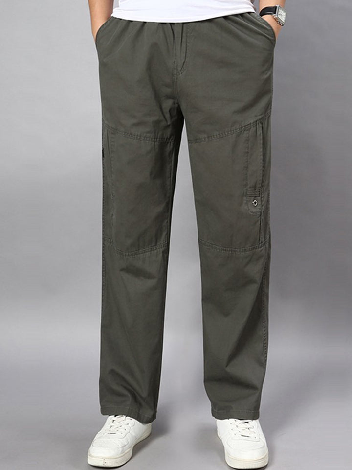 Pantalones casuales de algodón de corte holgado y recto con cinturón elástico para hombre en tallas grandes