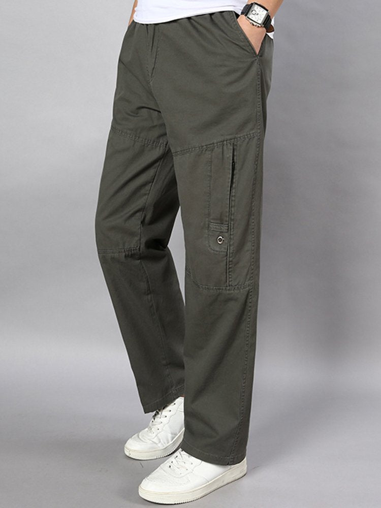 Pantalones casuales de algodón de corte holgado y recto con cinturón elástico para hombre en tallas grandes