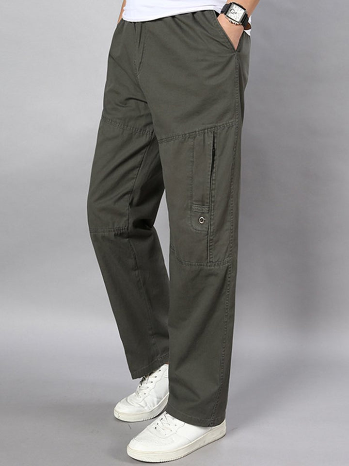 Pantalones casuales de algodón de corte holgado y recto con cinturón elástico para hombre en tallas grandes