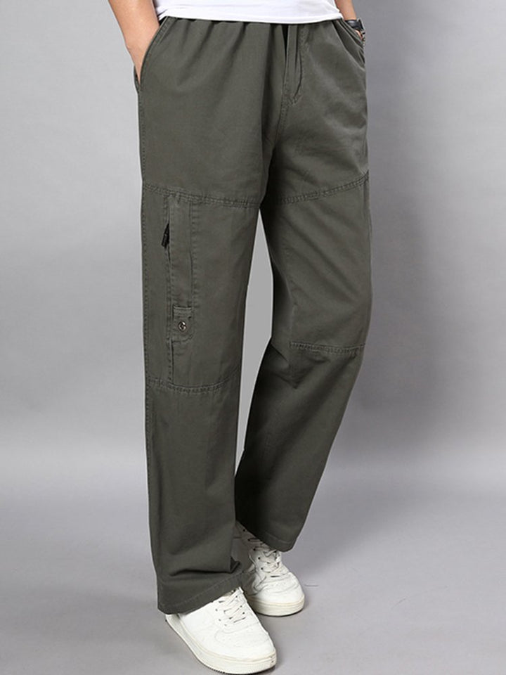 Pantalones casuales de algodón de corte holgado y recto con cinturón elástico para hombre en tallas grandes
