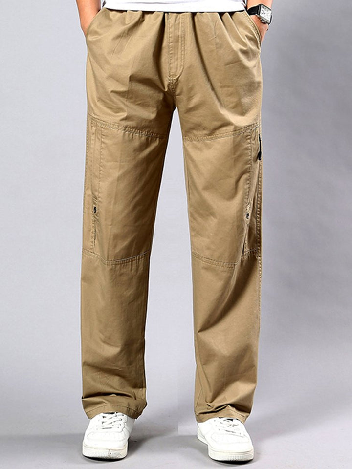 Pantalones casuales de algodón de corte holgado y recto con cinturón elástico para hombre en tallas grandes