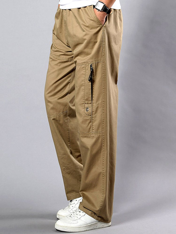Pantalones casuales de algodón de corte holgado y recto con cinturón elástico para hombre en tallas grandes