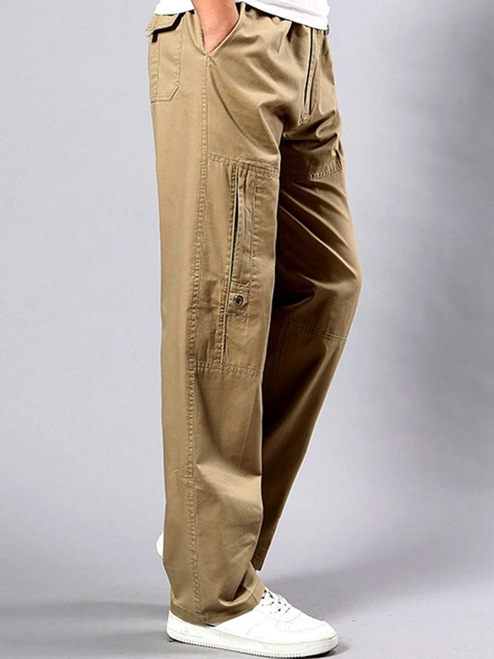 Pantalones casuales de algodón de corte holgado y recto con cinturón elástico para hombre en tallas grandes