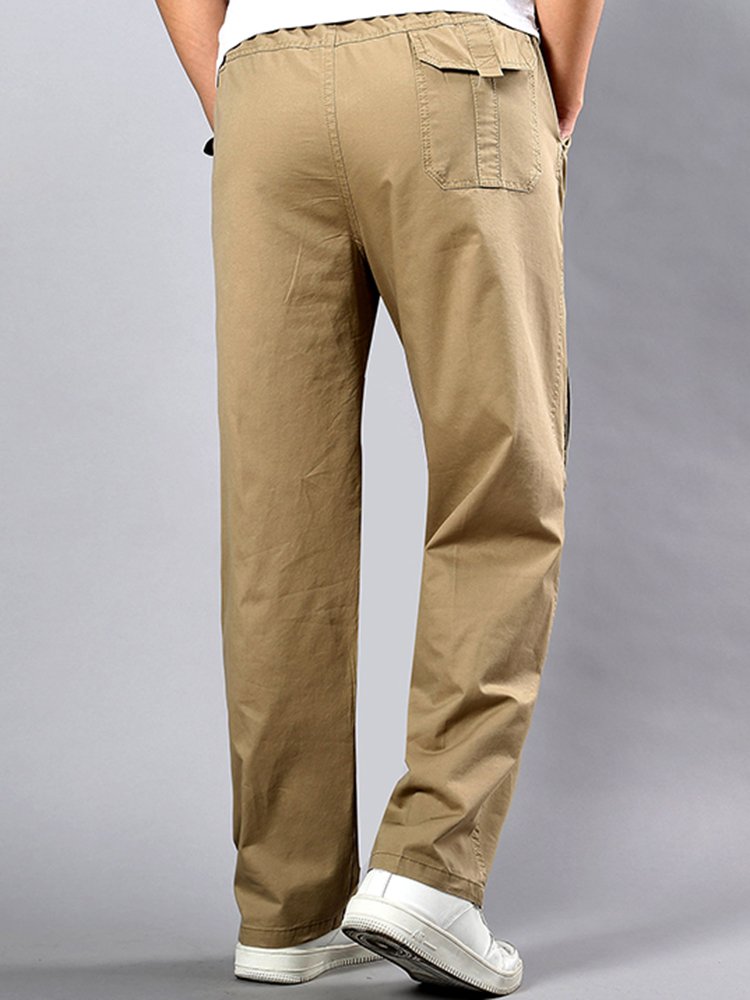 Pantalones casuales de algodón de corte holgado y recto con cinturón elástico para hombre en tallas grandes