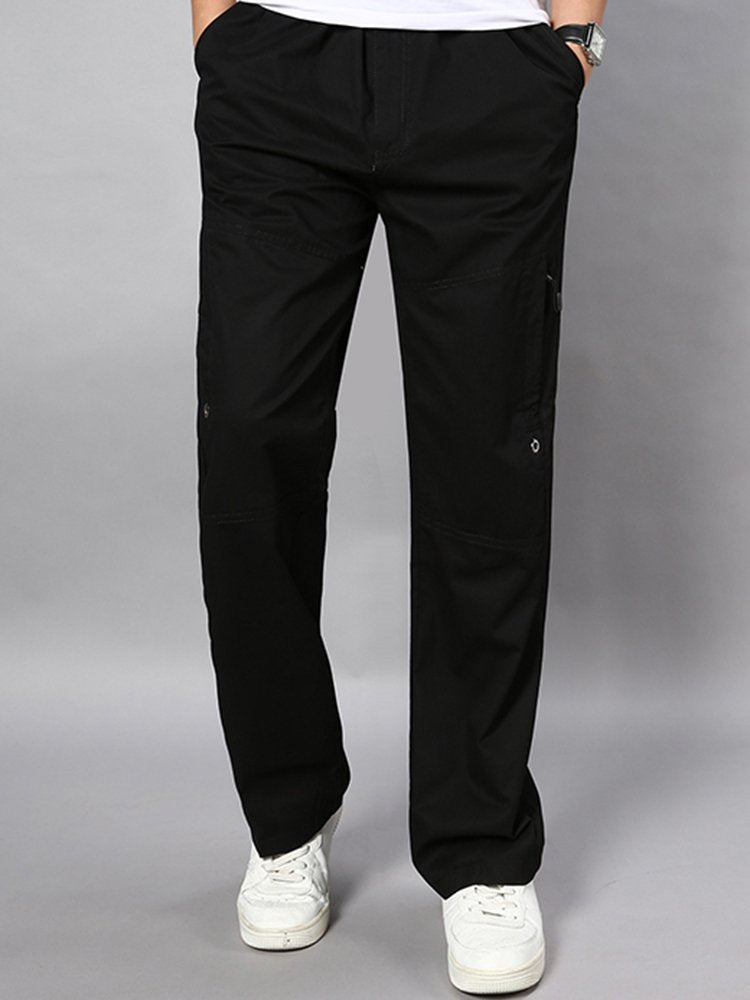 Pantalones casuales de algodón de corte holgado y recto con cinturón elástico para hombre en tallas grandes