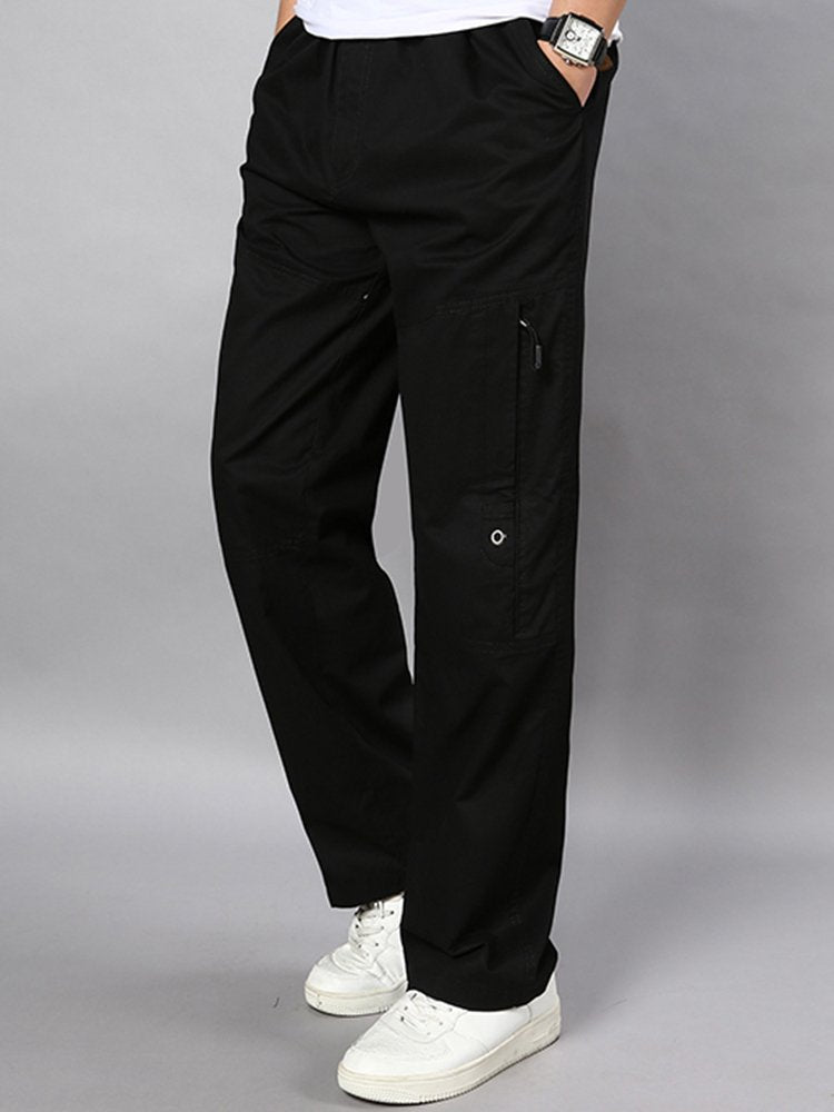 Pantalones casuales de algodón de corte holgado y recto con cinturón elástico para hombre en tallas grandes