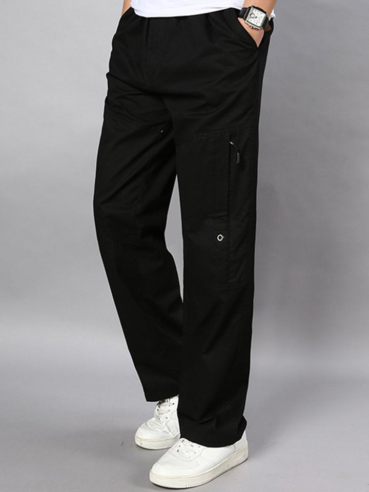 Pantalones casuales de algodón de corte holgado y recto con cinturón elástico para hombre en tallas grandes