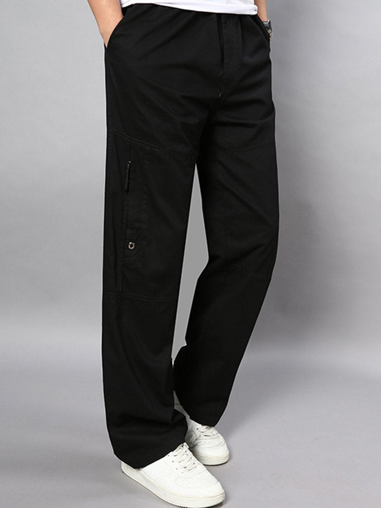 Pantalones casuales de algodón de corte holgado y recto con cinturón elástico para hombre en tallas grandes