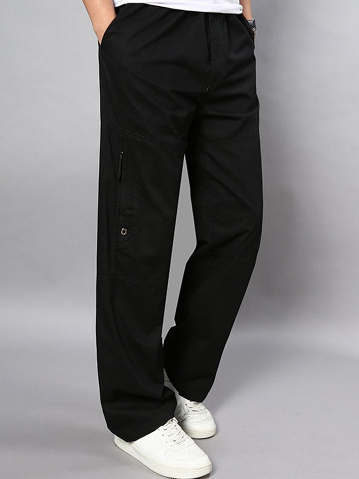 Pantalones casuales de algodón de corte holgado y recto con cinturón elástico para hombre en tallas grandes