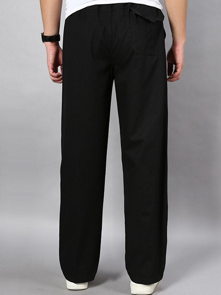 Pantalones casuales de algodón de corte holgado y recto con cinturón elástico para hombre en tallas grandes