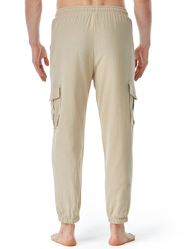 Pantalones de yoga de lino y algodón para hombre, holgados, informales, ligeros, con cintura elástica