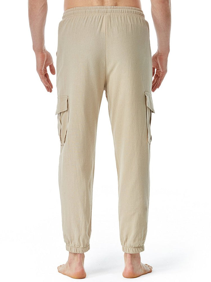 Pantalones de yoga de lino y algodón para hombre, holgados, informales, ligeros, con cintura elástica