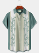 Alohadaddy Vintage Green Men's Bowling Short Sleeve Shirt Bamboo Leaf Stretch Aloha Camp Button-Up Shirts