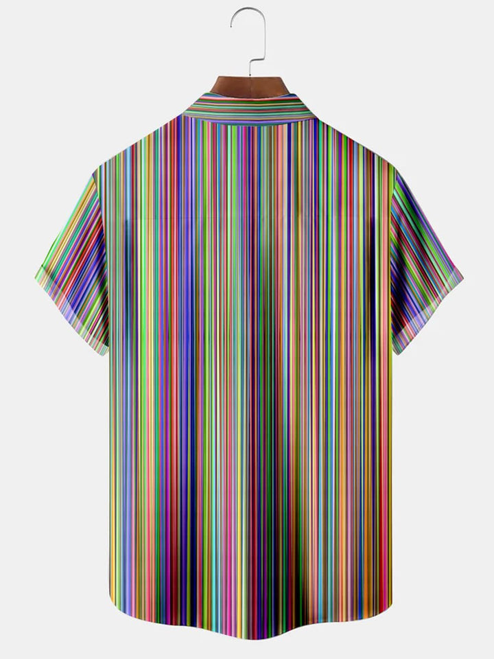 Camisa casual de manga corta con rayas coloridas para hombre