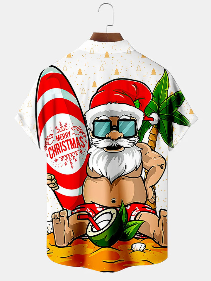 Camisa casual de manga corta con estampado divertido de Papá Noel para hombre