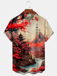 Alohadaddy Retro Japanese Plum Blossom Print Men's Button Pocket Short Sleeve Shirt