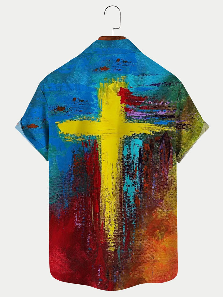 Camisa hawaiana personalizada con estampado artístico de cruz cristiana para hombre, camisa transpirable de talla grande