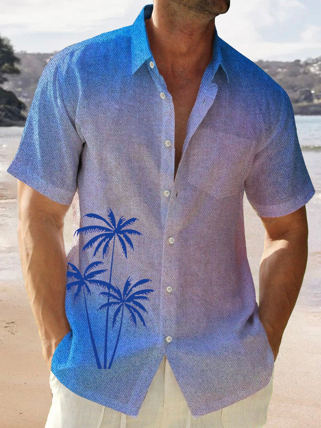 Alohadaddy Cotton Linen Gradual Coconut Tree Men&