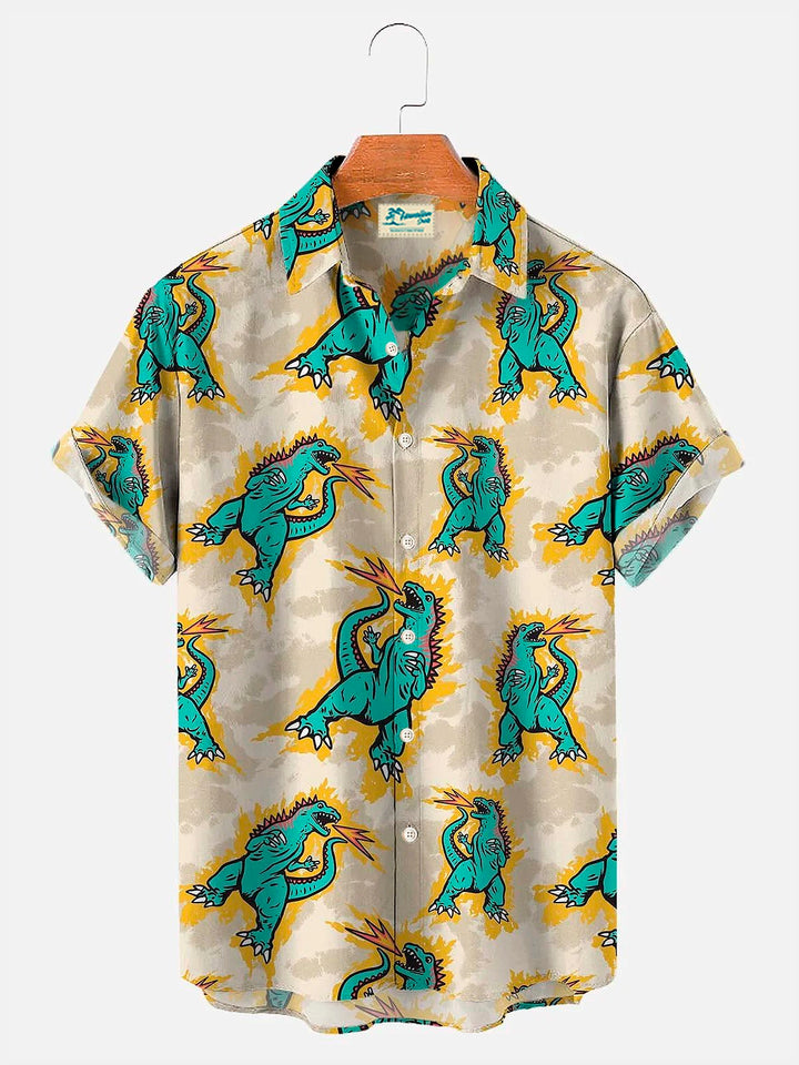 Alohadaddy Hawaiian 50s Cartoon Dinosaur Print Men&