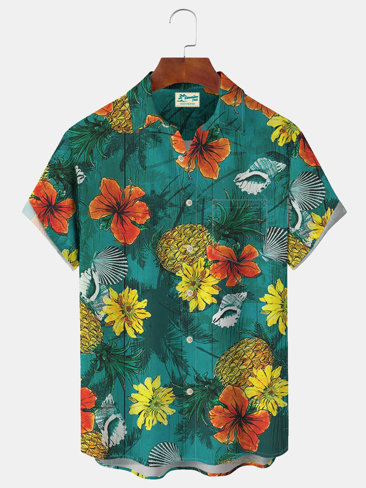 Alohadaddy Beach Vacation Hibiscus Flower Pineapple Coconut Tree Silhouettes Men&