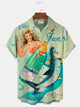 Alohadaddy Hawaiian Mermaid Cocktail Print Men's Button Pocket Shirt