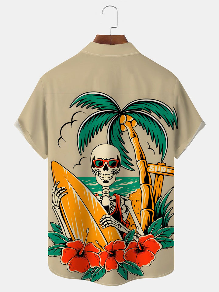 Alohadaddy Hawaiian Coconut Tree Skull Surf Print Men&