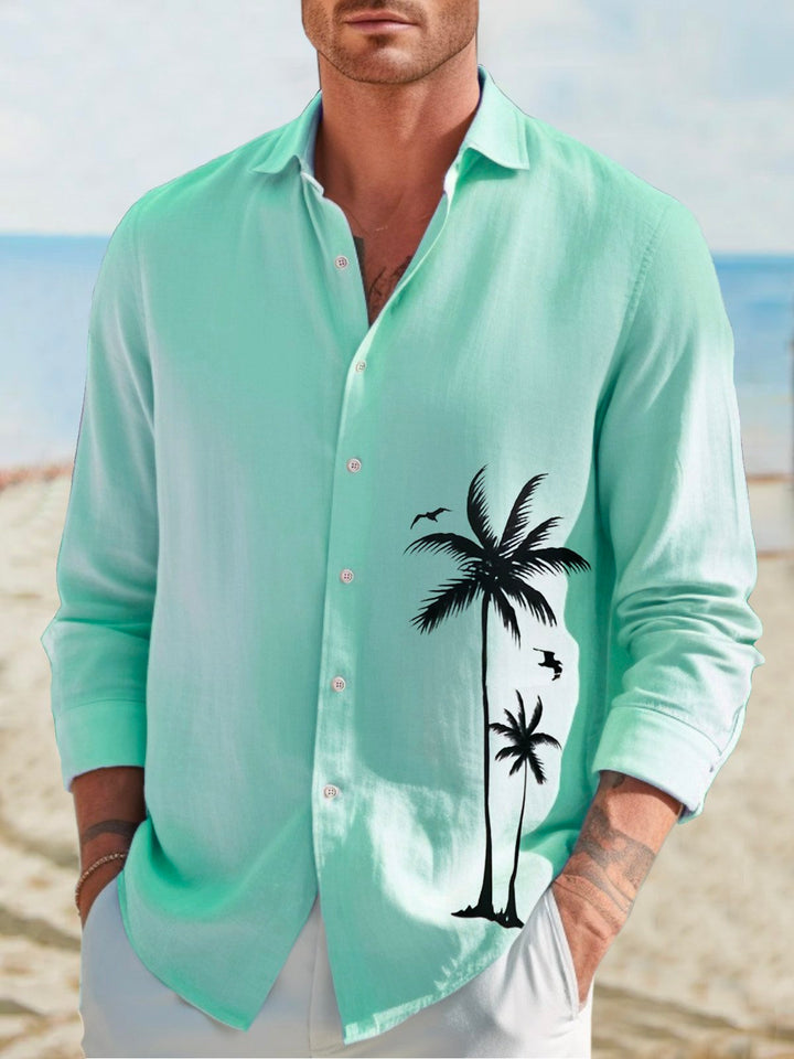 Camisa de manga larga con botones para hombre con estampado de cocoteros hawaianos de Alohadaddy