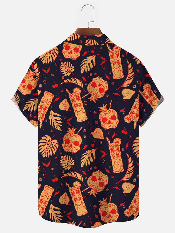 Camisa de manga corta con bolsillo abotonado y estampado de calavera para hombre de Alohadaddy