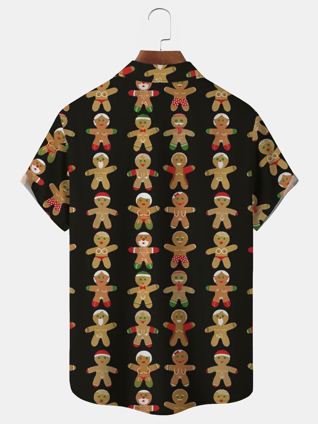 Camisa de manga corta con bolsillo y botones y estampado navideño divertido de galletas para hombre de Alohadaddy
