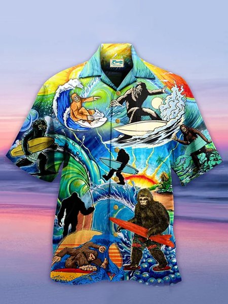 Camisa de manga corta elástica de gran tamaño con estampado de mono surfero para hombre de Alohadaddy