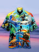 Alohadaddy Men's Surf Monkey Print Stretch Oversized Short Sleeve Shirt
