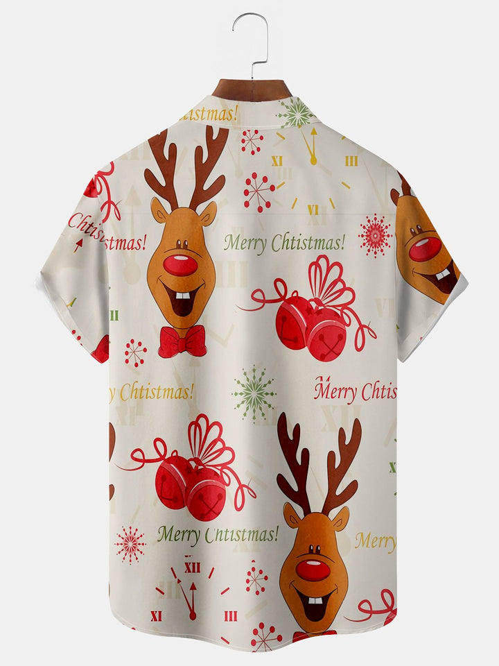 Camisa con bolsillos abotonados para hombre con estampado navideño de ciervo sika de Alohadaddy