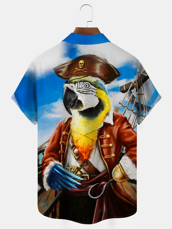 Chemises hawaïennes pour hommes Alohadaddy Holiday Beach Blue Pirate Parrot Animal Art Chemises à poche faciles d&