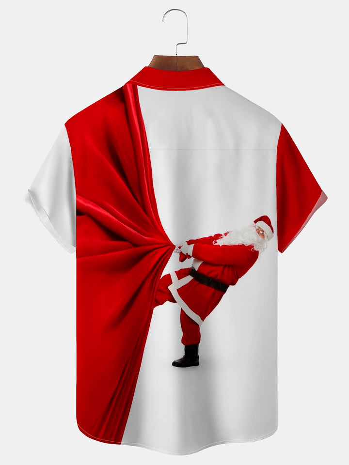 Alohadaddy Christm Santa Claus Printed Button Pocket Shirt for Men