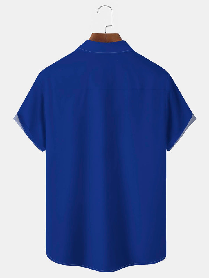 Camisa navideña azul de Alohadaddy para hombre, camisa retro de Papá Noel de los años 50 con bolsillo divertido y dibujos animados, para campamento, talla grande