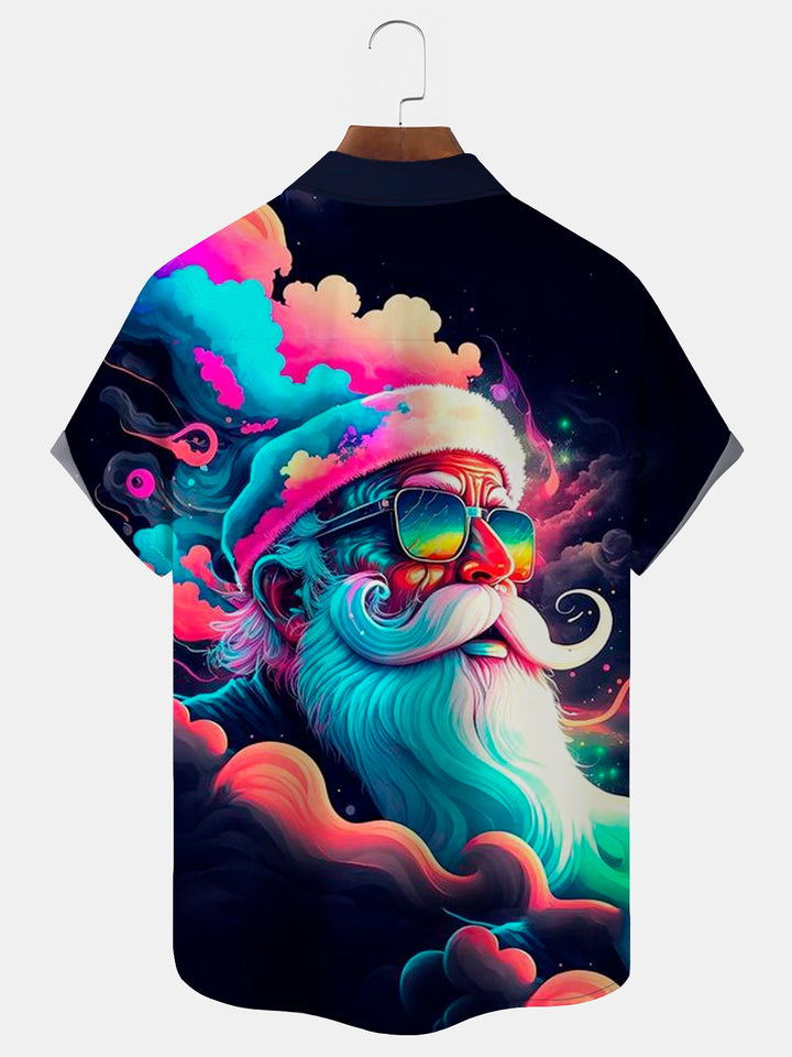Chemise boutonnée à poche pour homme avec imprimé musical Père Noël Alohadaddy