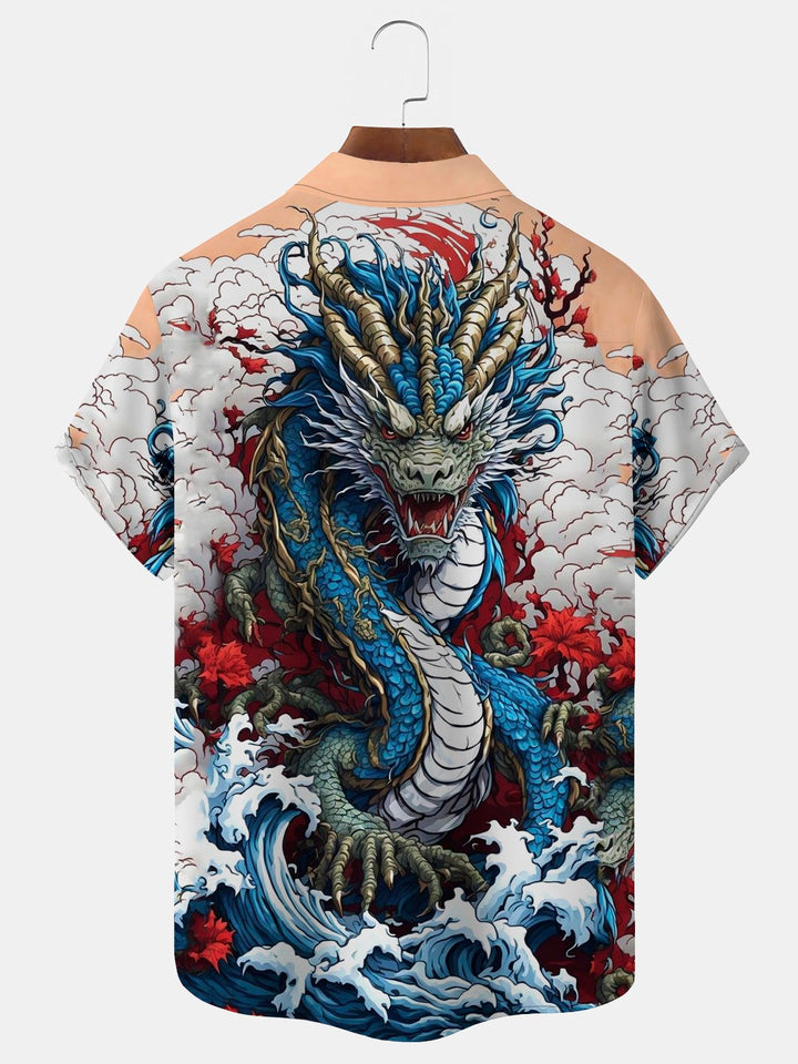 Camisa japonesa con bolsillo abotonado y diseño de dragón retro de Alohadaddy para hombre