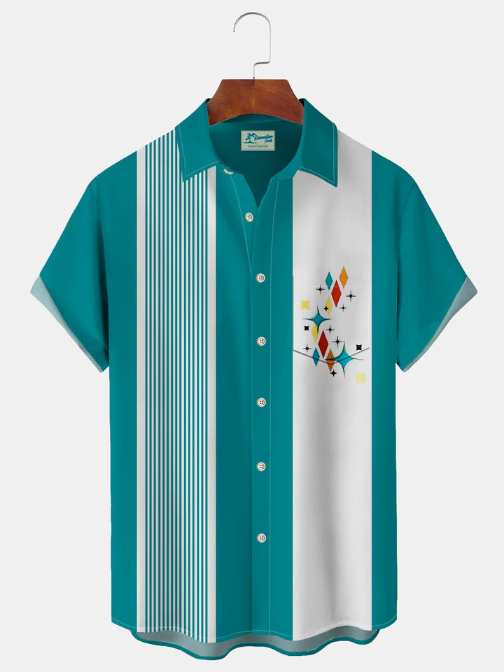 Alohadaddy Retro Geometric Bowling Stripe Print Men&