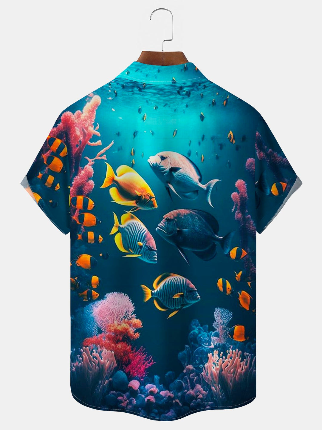 Camisa con bolsillo abotonado para hombre con estampado de peces marinos de Alohadaddy