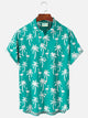 Alohadaddy Beach Vacation Coconut Tree Men's Hawaiian Shirts Flamingo Cartoon Stretch Pocket Camp Shirts