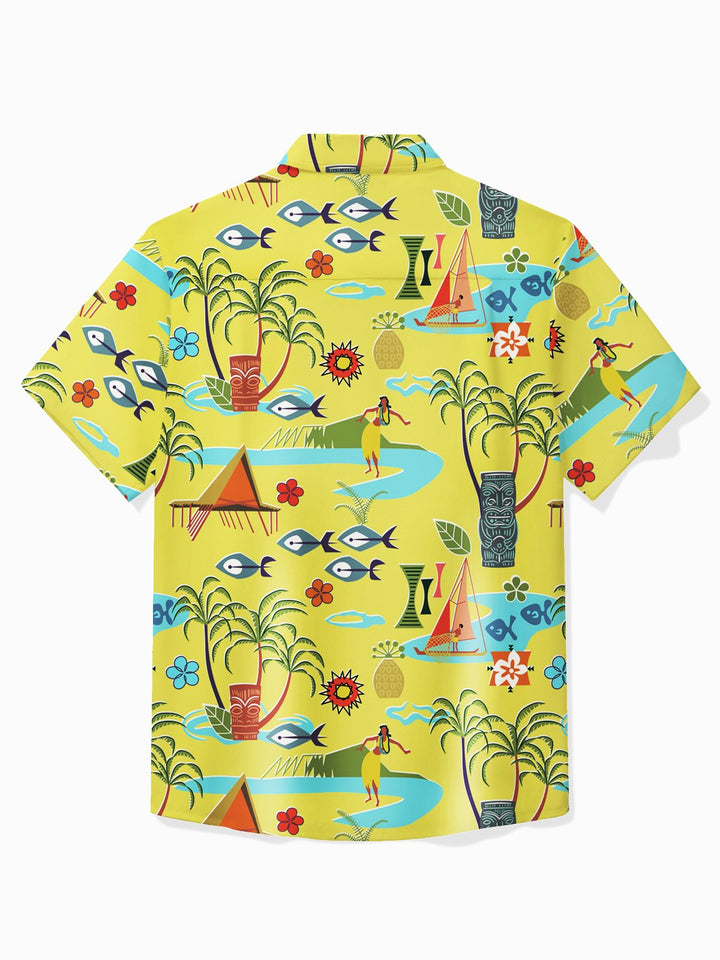 Alohadaddy Hawaiian Shirt Coconut Tree Geometric Tiki &amp; Tops