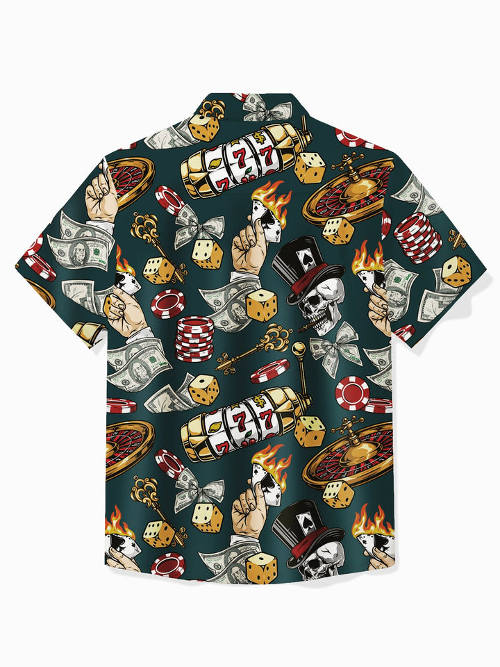 Camisa hawaiana Alohadaddy para hombre, camisa de camping con bolsillo y calavera de póquer de Las Vegas